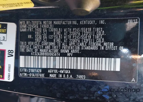 2013 Toyota Venza Le из США, поврежденный, VIN 4T3ZA3BB9DU065614